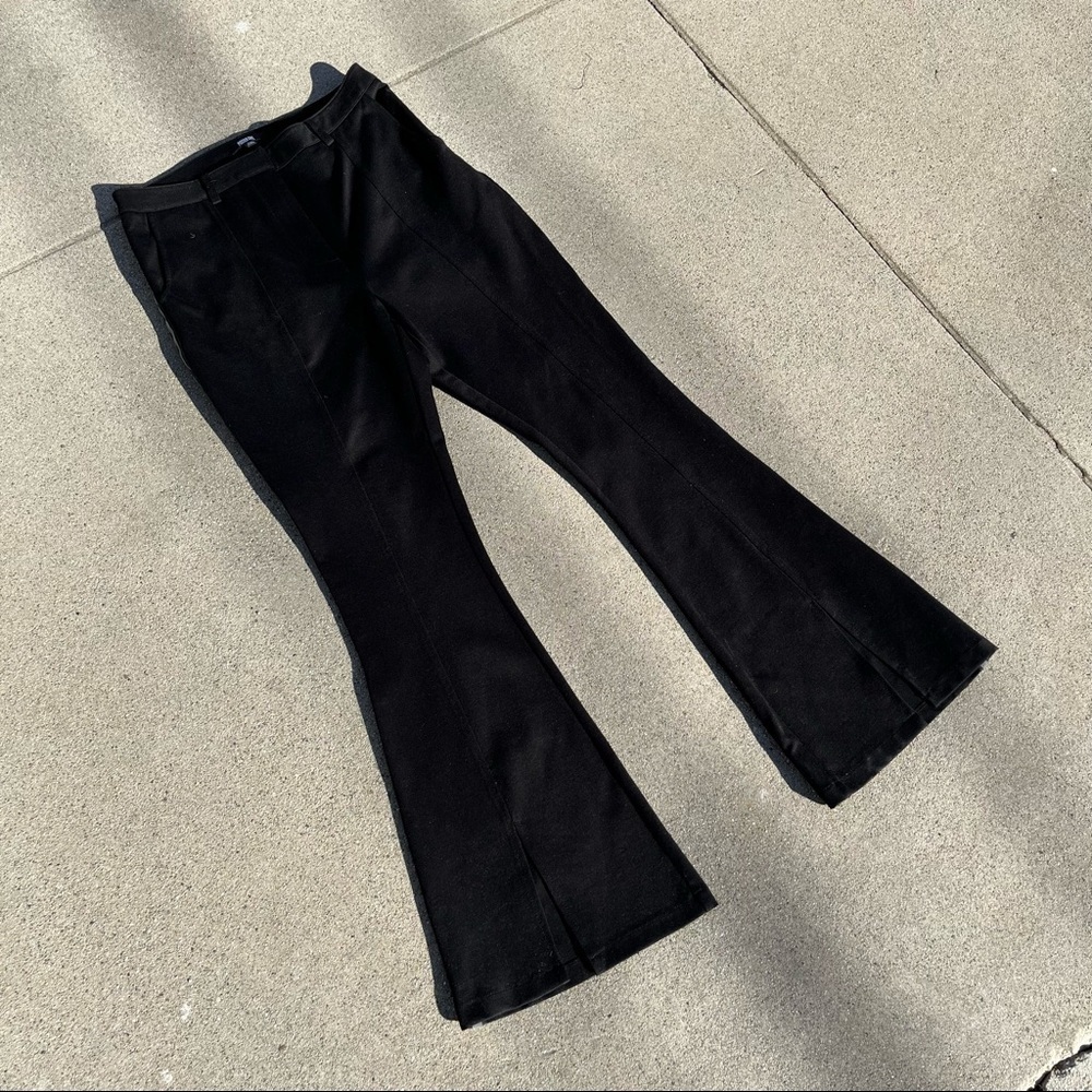 Poster Grl black knit slit detail flare side‎ stripe pants